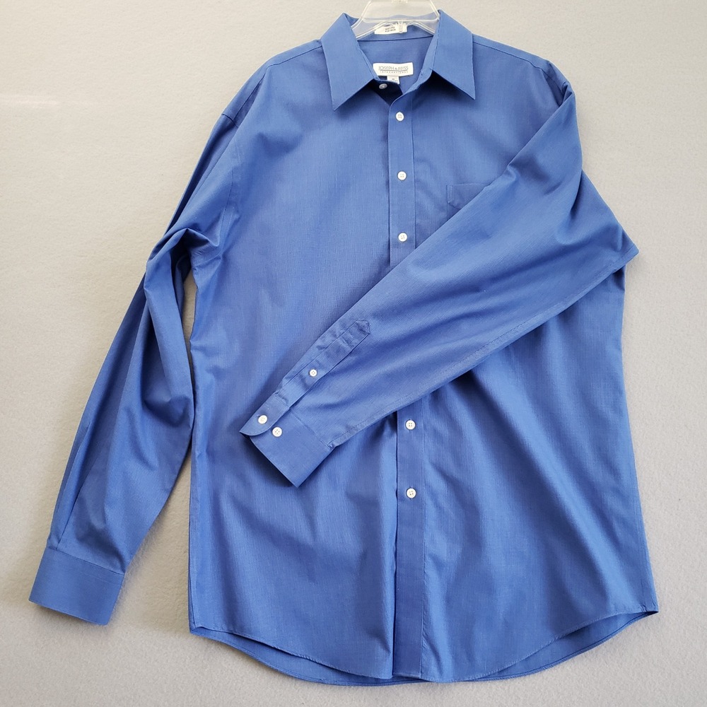 Joseph & Feiss Mens Blue Dress Shirt 16 36/37 80s 2-Ply Non Iron Long Sleeve